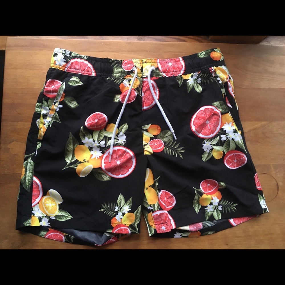 Citrus and Floral Swim Trunks Forever 21